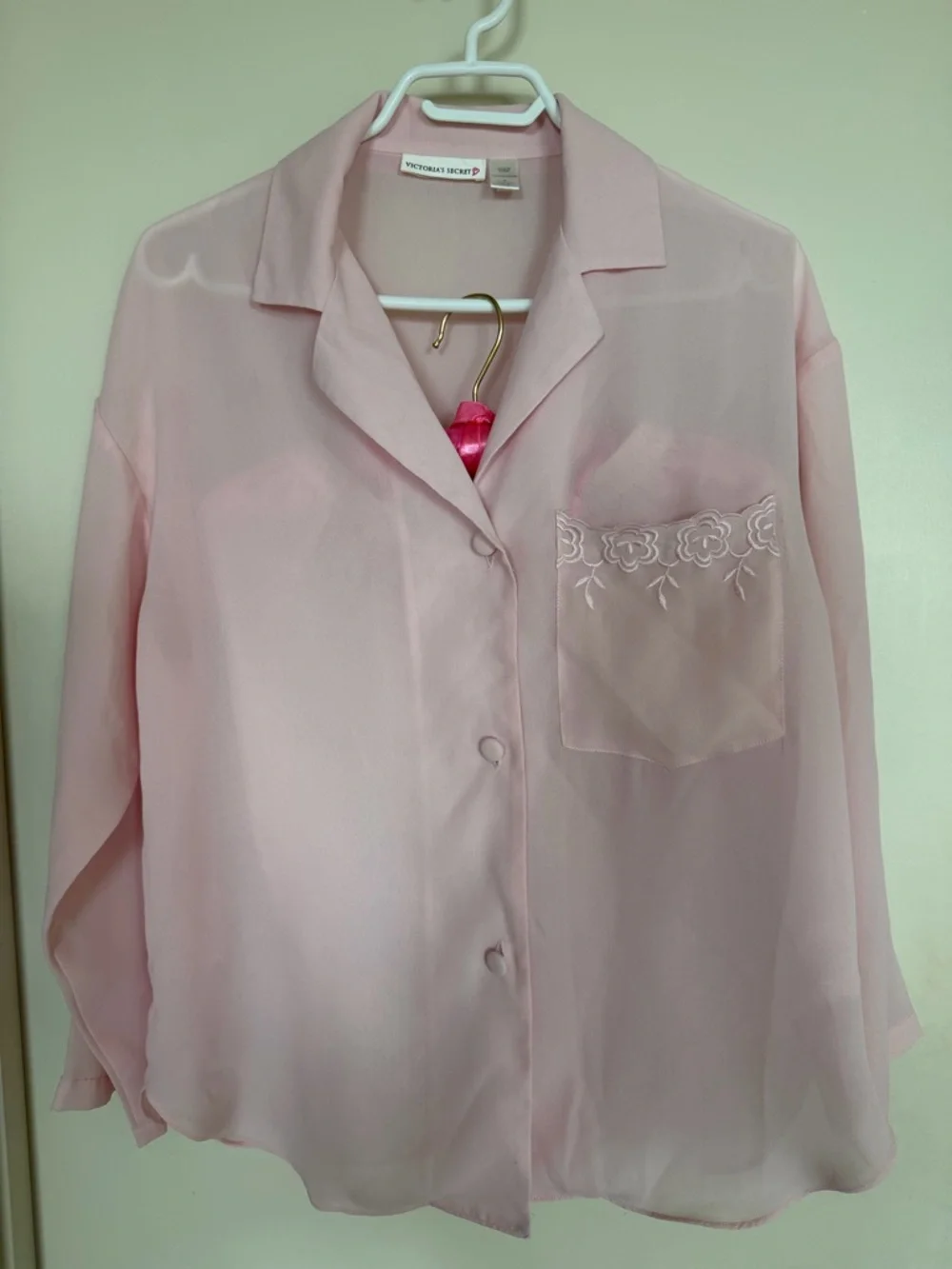 Victoria’s Secret Baby Pink Pajama Set Small Sheer Top Floral Embroidered Shorts - Picture 2 of 9